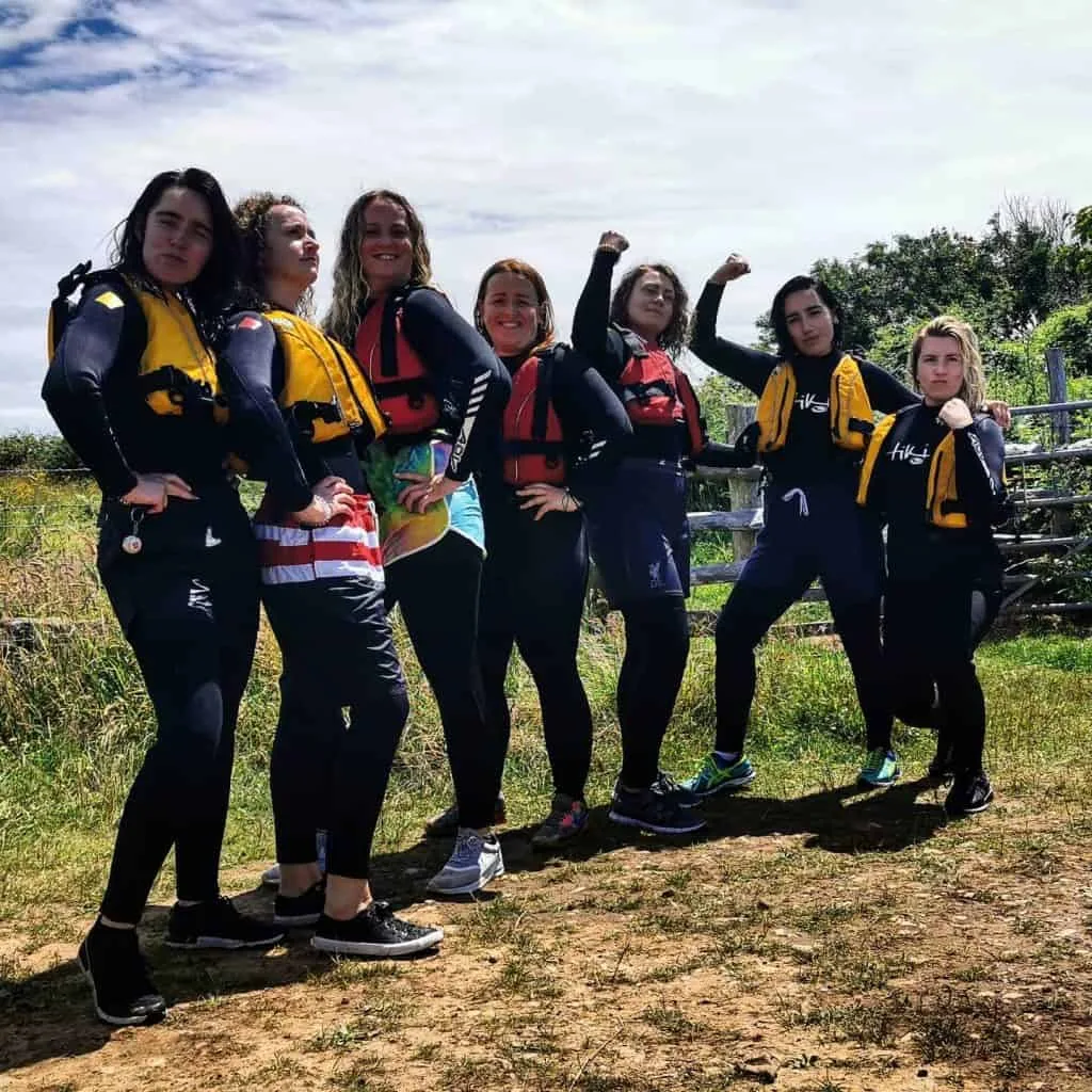 Group coasteering adventure on the Pembrokeshire coast